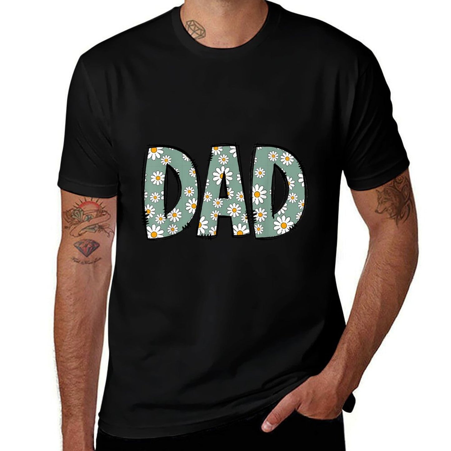 Retro Dad Colorful Flowers Groovy Daisy Flower  Cotton T-Shirt
