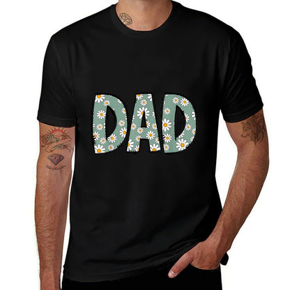 Retro Dad Colorful Flowers Groovy Daisy Flower  Cotton T-Shirt