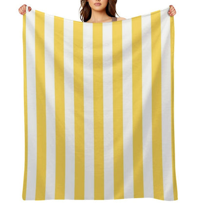 Yellow And White Vertical Stripes Plush Throw Blanket