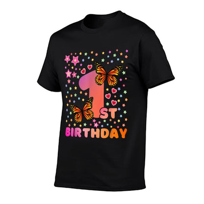 Kids 1 Year Old Girl 1st Bday Butterfly Birthday Party Gifts  Oversized Silhouette T-Shirt