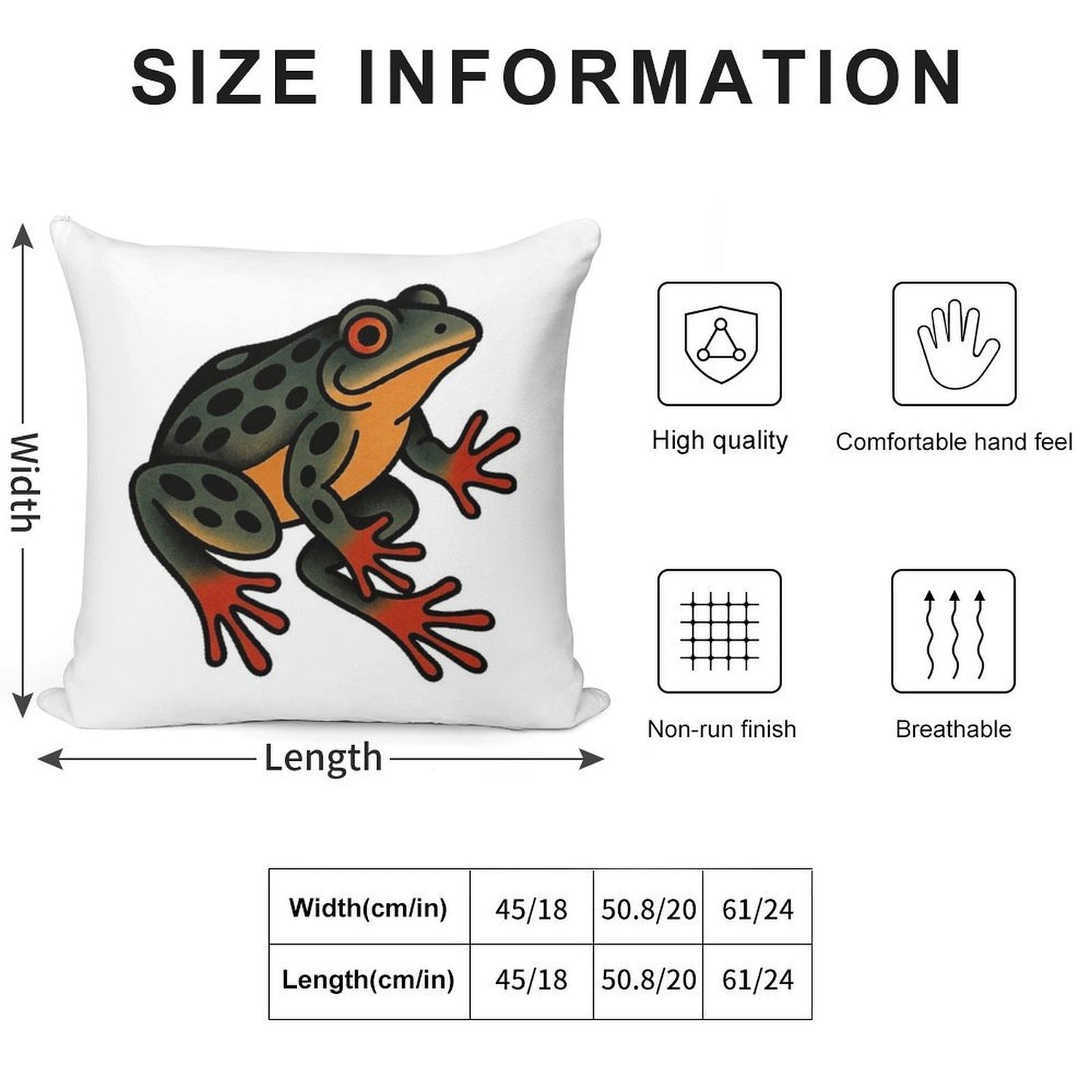 Frog American Traditional Tattoo Soft Short Plush Fabric Throw Pillow