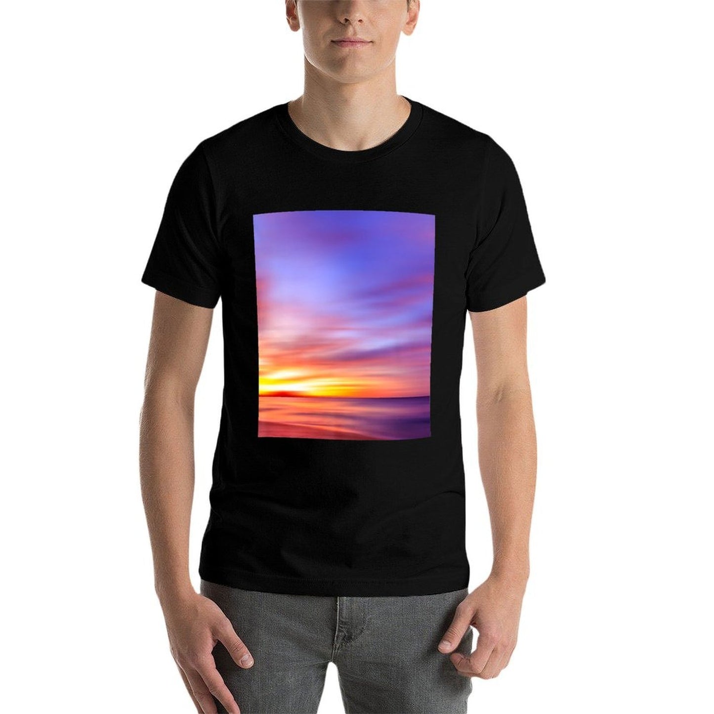 Tranquil Twilight Purple & Yellow Sunset over Sandy Beach Premium  Graphic-printed T-Shirt