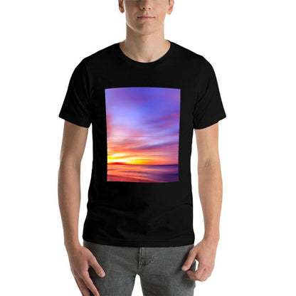 Tranquil Twilight Purple & Yellow Sunset over Sandy Beach Premium  Graphic-printed T-Shirt