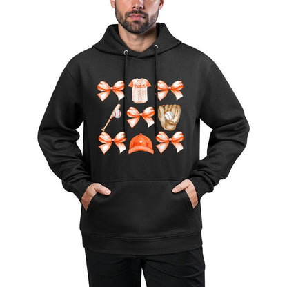 Baseball Game Day Orange Coquette Bow Baseball Mom Retro Shape Retention Hoodie