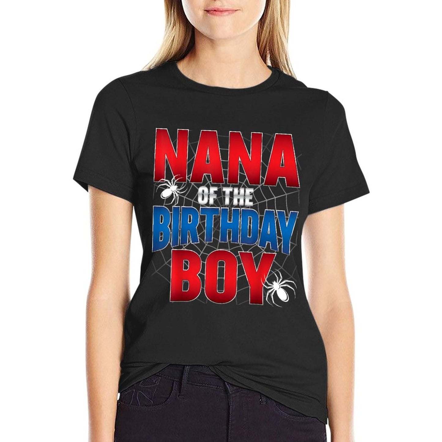 Nana Of The Birthday Boy Costume Spider Web Birthday Party  Rolled Sleeves T-Shirt