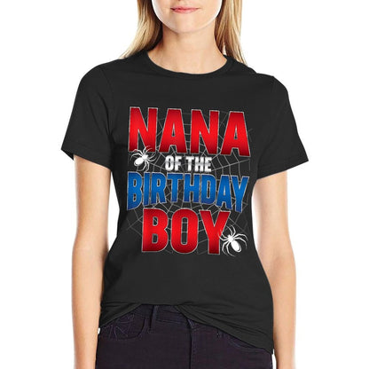 Nana Of The Birthday Boy Costume Spider Web Birthday Party  Rolled Sleeves T-Shirt