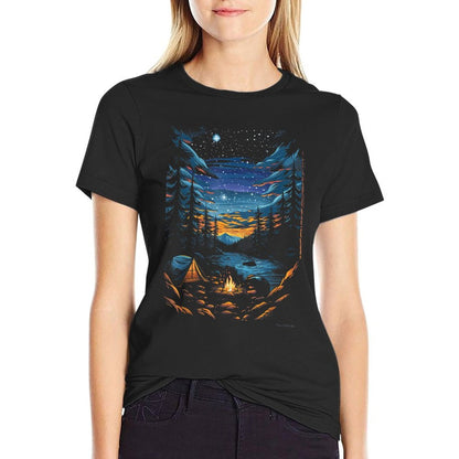 Twilight Hiking Cyan And Amber Trail  Rolled Sleeves T-Shirt