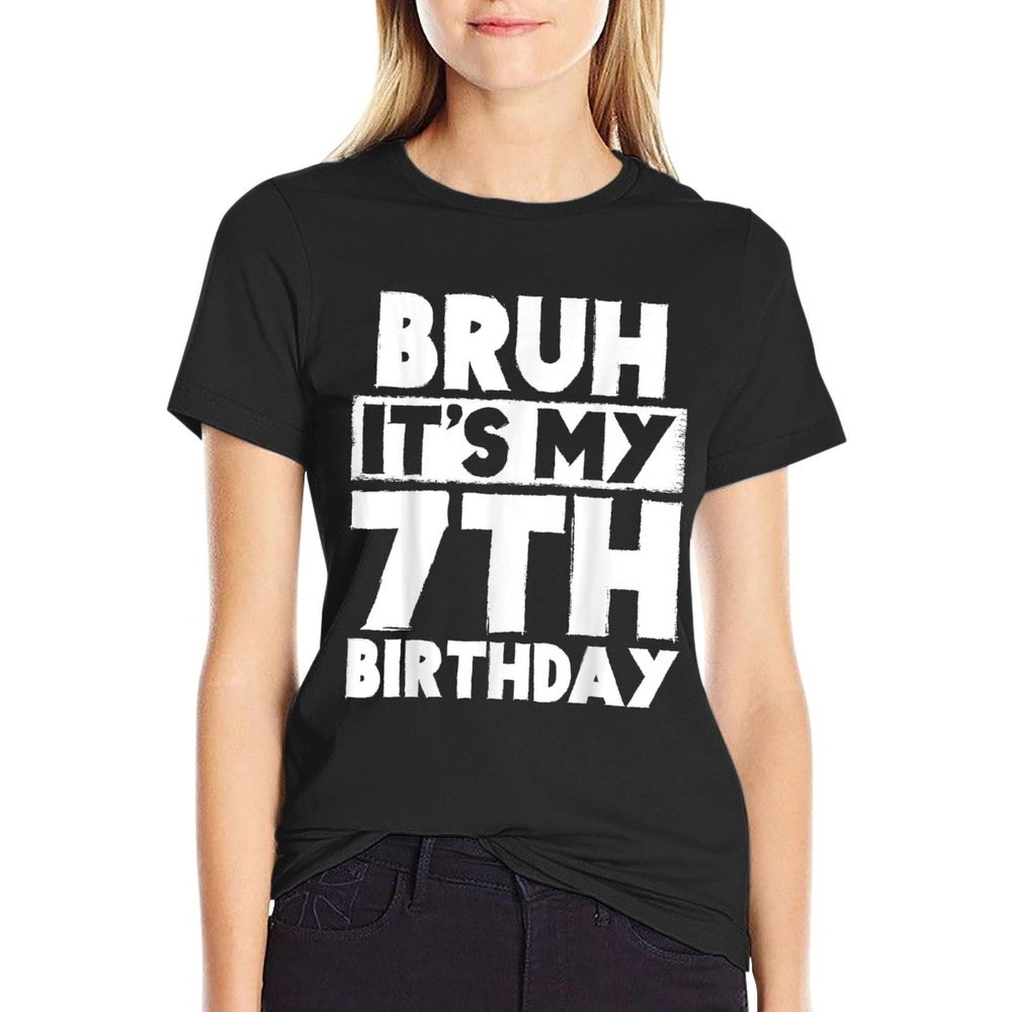 Seven Year Old Birthday Party Bruh It's My 7th Birthday  Oversized Silhouette T-Shirt