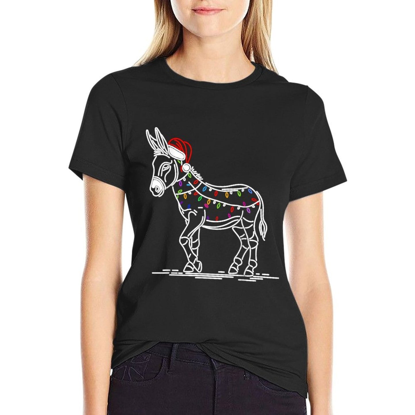 Donkey Santa Hat Christmas Tree Lights Ugly Pajama Lover  Trendy Pattern T-Shirt