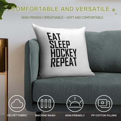 Eat Sleep Hockey Repeat- Hockey Lover Design Soft Skin-Friendly Throw Pillow