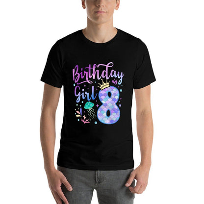 It's My 8th Bday Mermaid Funny Birthday Girls 8 Years Old  Easy-care T-Shirt