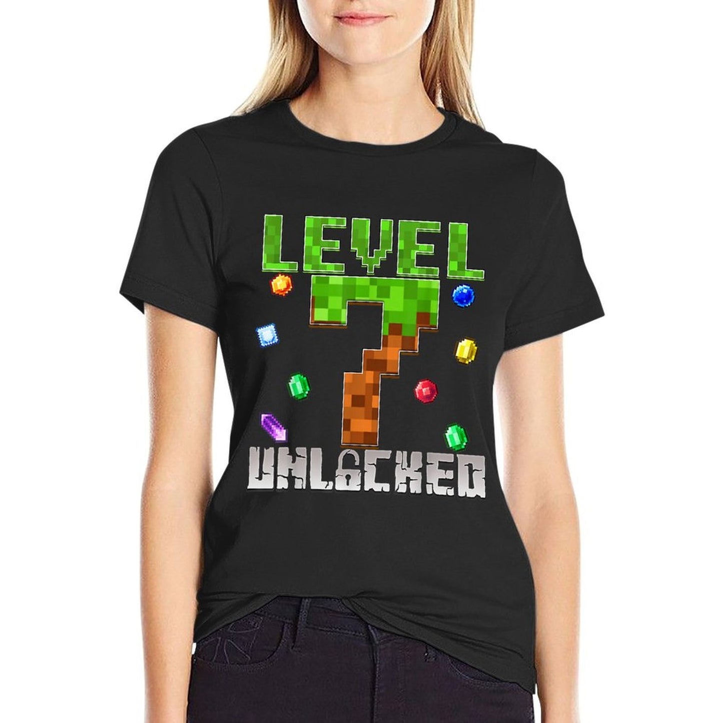Birthday Boy Level 7 Unlocked 7th Birthday Game Pixel  Vintage-inspired T-Shirt