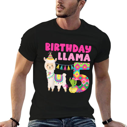 Kids 5th Llama Birthday 5 Year Old Alpaca Llama Birthday  Polyester Blend T-Shirt