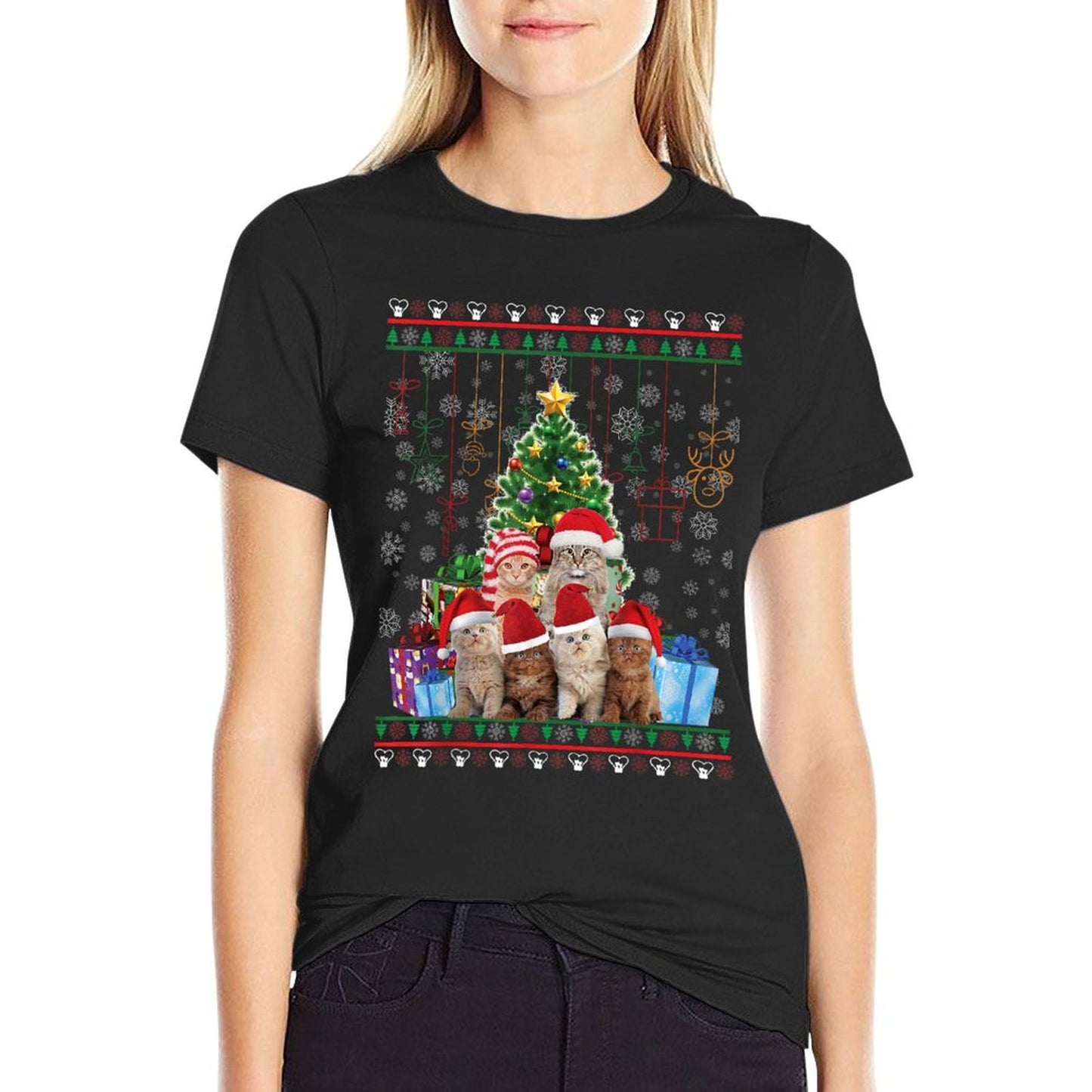 Cat Christmas Funny Ugly Women Men Merry Gift  Lightweight T-Shirt
