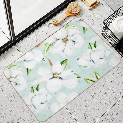 Vintage Magnolias Mint Botanical Garden Pattern  Fade-Resistant Bath Mat