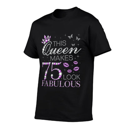 This Queen Makes 75 Look Fabulous 75th Birthday Purple Style  Rolled Sleeves T-Shirt