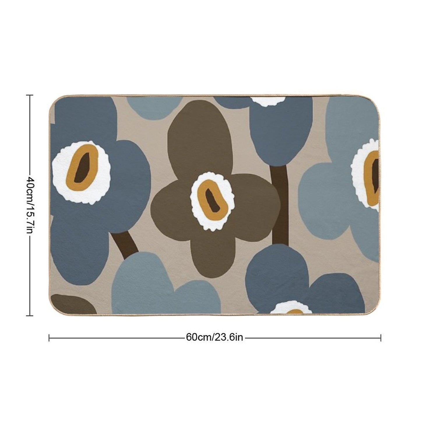 Iconic Retro Scandinavian Flowers in Blue And Brown  Versatile Bath Mat