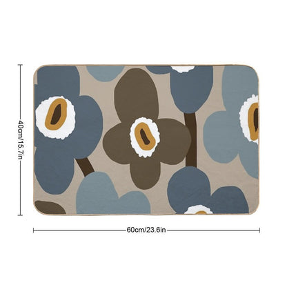 Iconic Retro Scandinavian Flowers in Blue And Brown  Versatile Bath Mat