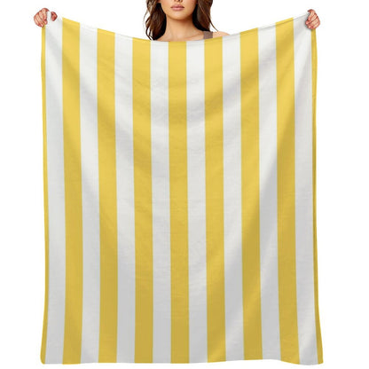 Yellow And White Vertical Stripes Plush Throw Blanket