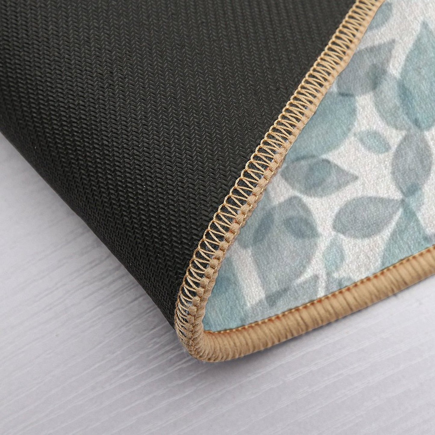 Watercolor Scatter Leaves (Teal)  Non-Slip Bath Mat