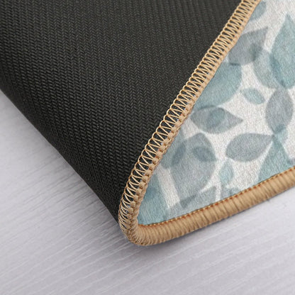 Watercolor Scatter Leaves (Teal)  Non-Slip Bath Mat