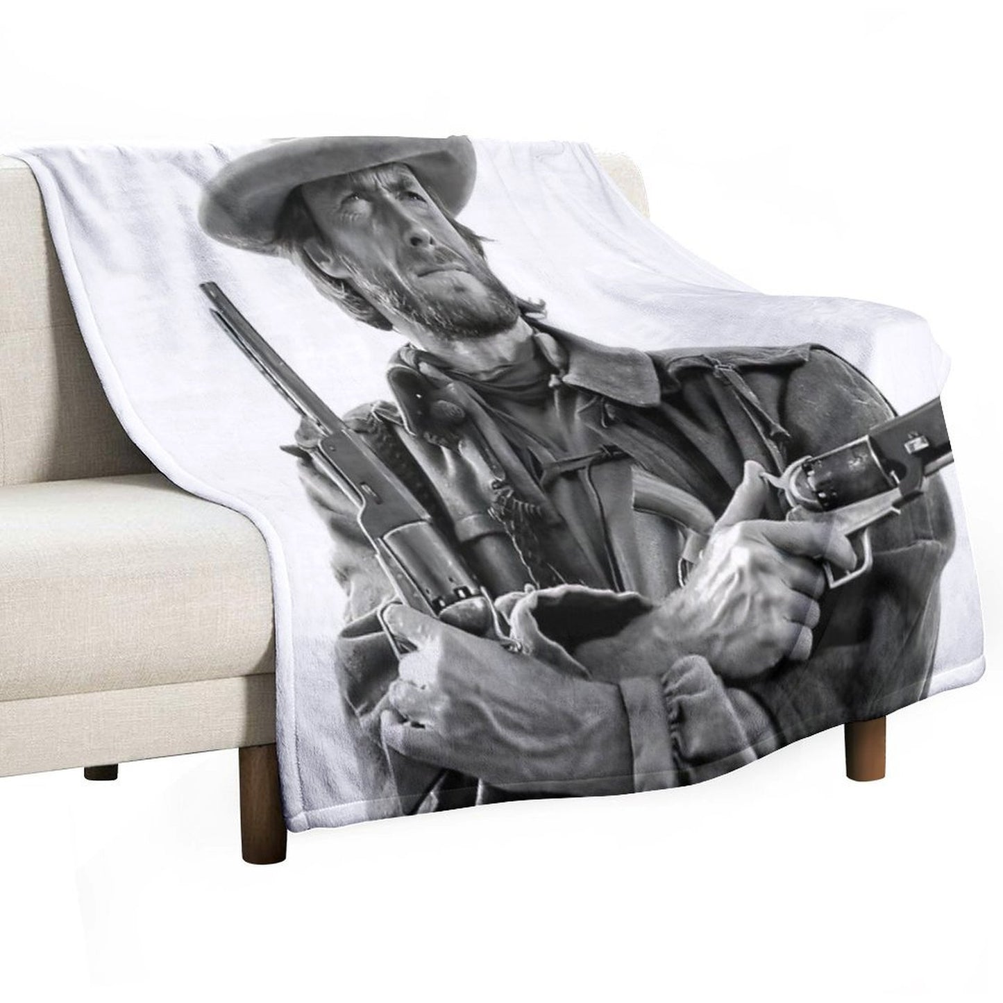 Clint Eastwood, Black And White, Vintage Cowboy Wall Art Easy Care Throw Blanket