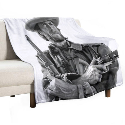 Clint Eastwood, Black And White, Vintage Cowboy Wall Art Easy Care Throw Blanket