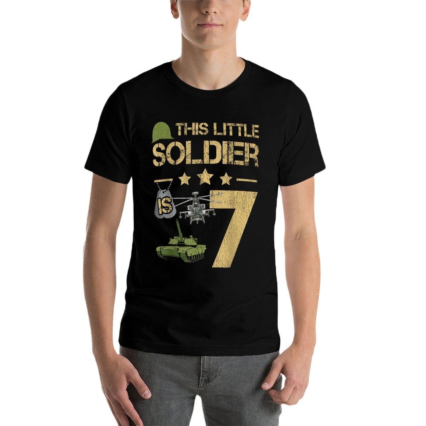 7 Year Old Soldier Birthday Boy 7th Birthday Kids Army Camo  Wrinkle-resistant T-Shirt