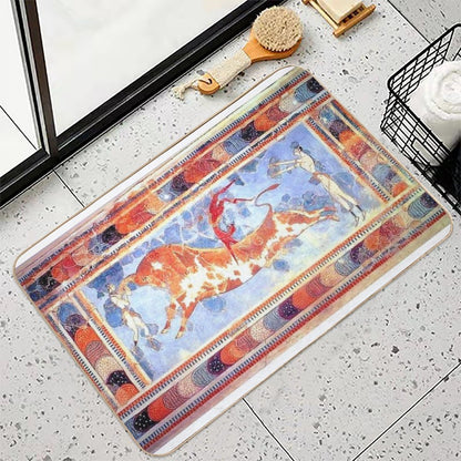 Minoan Bull Leaping Fresco  Repositionable Bath Mat