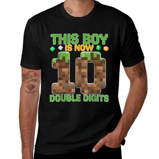 This Boy Is Now Double Digits 10th Birthday Gamer Pixel  Eco-friendly Material T-Shirt