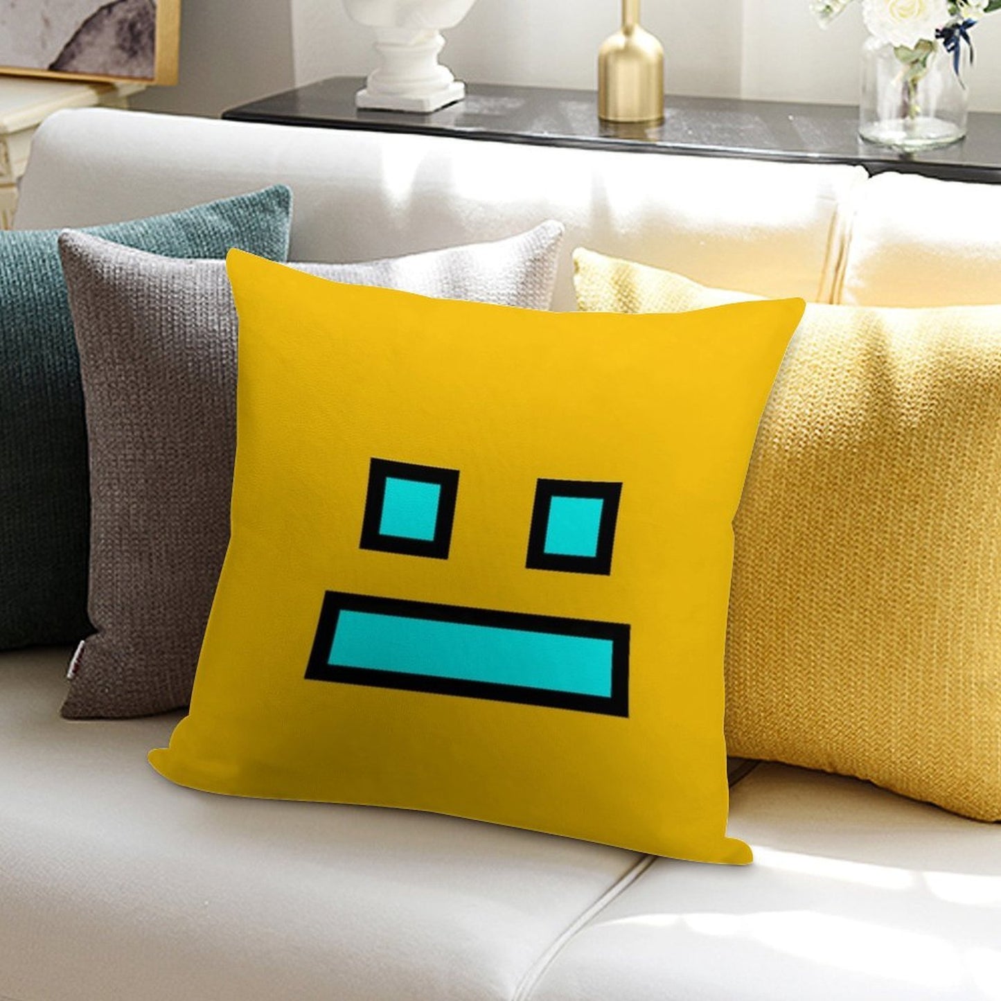 Geometry Dash Soft Fade-Resistant Throw Pillow