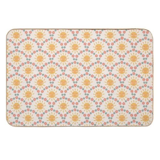 Smiling Sun & Daisies - Retro  Toxin-Free Bath Mat
