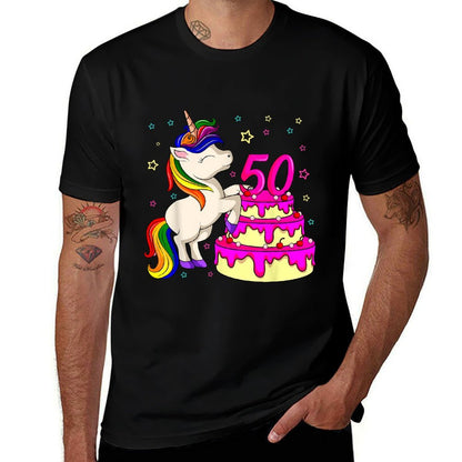 50th Bday Unicorn Rainbow Cake Theme Birthday Party  Eco-friendly Material T-Shirt