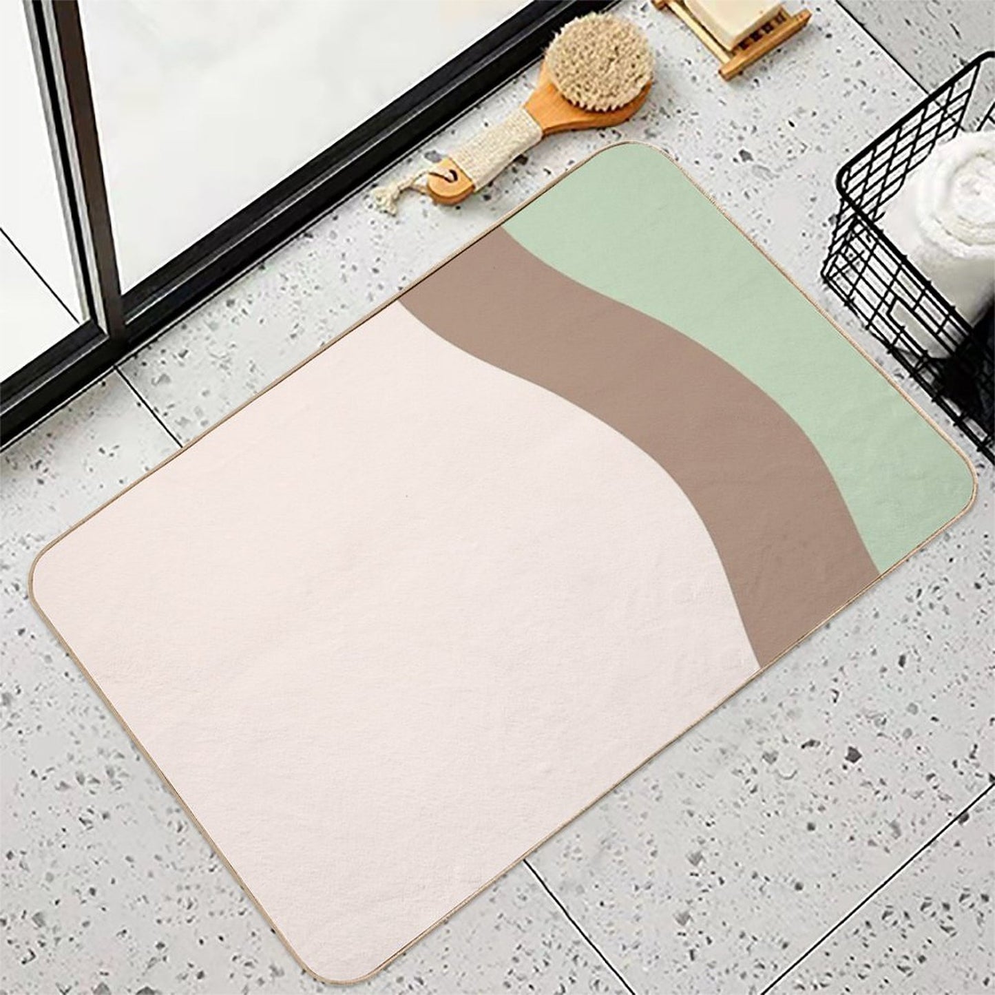 Minimalist Abstract Color Blocks in Green, Beige And Brown  Slip-Resistant Bath Mat
