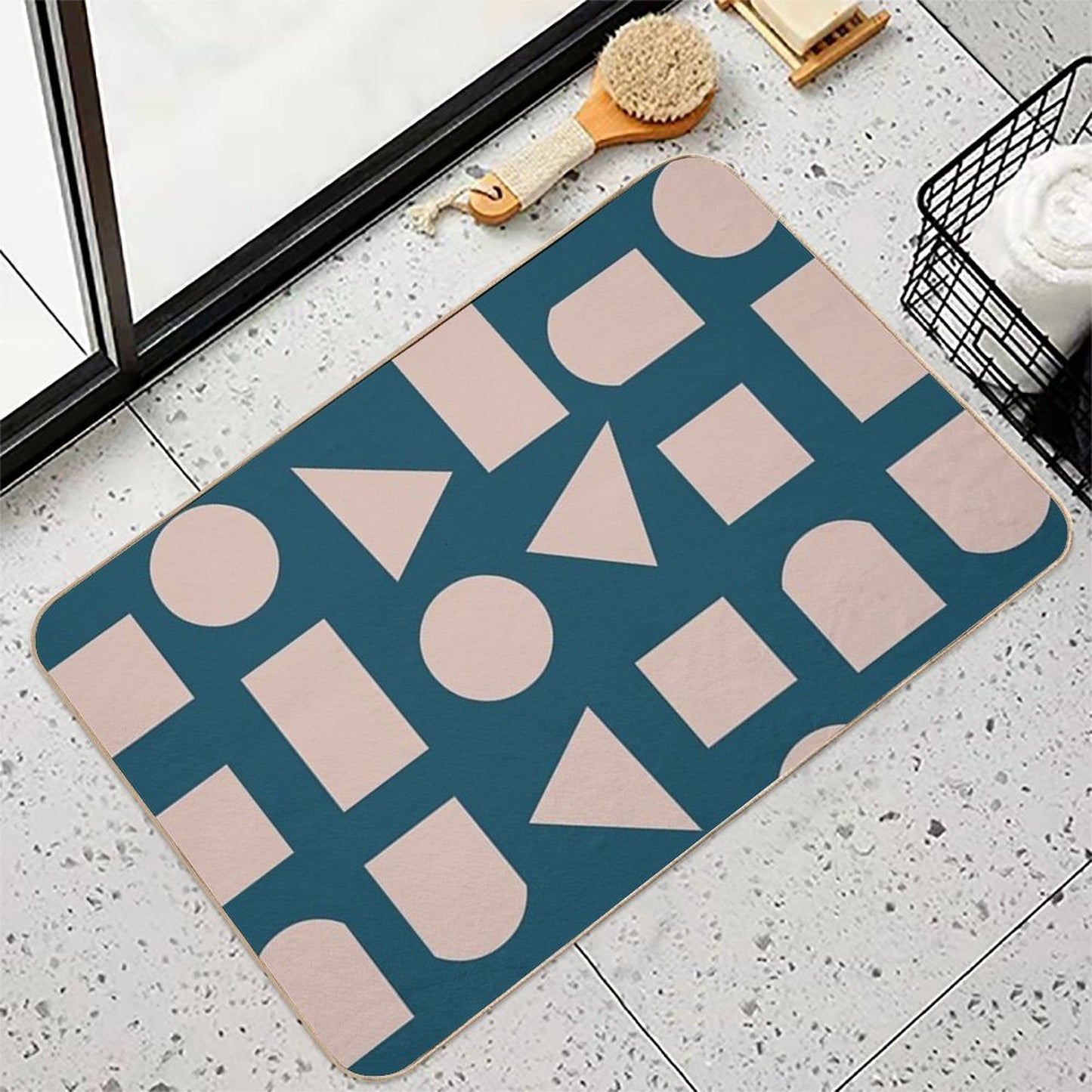 Modern, Geometric Shapes Pattern  Repositionable Bath Mat