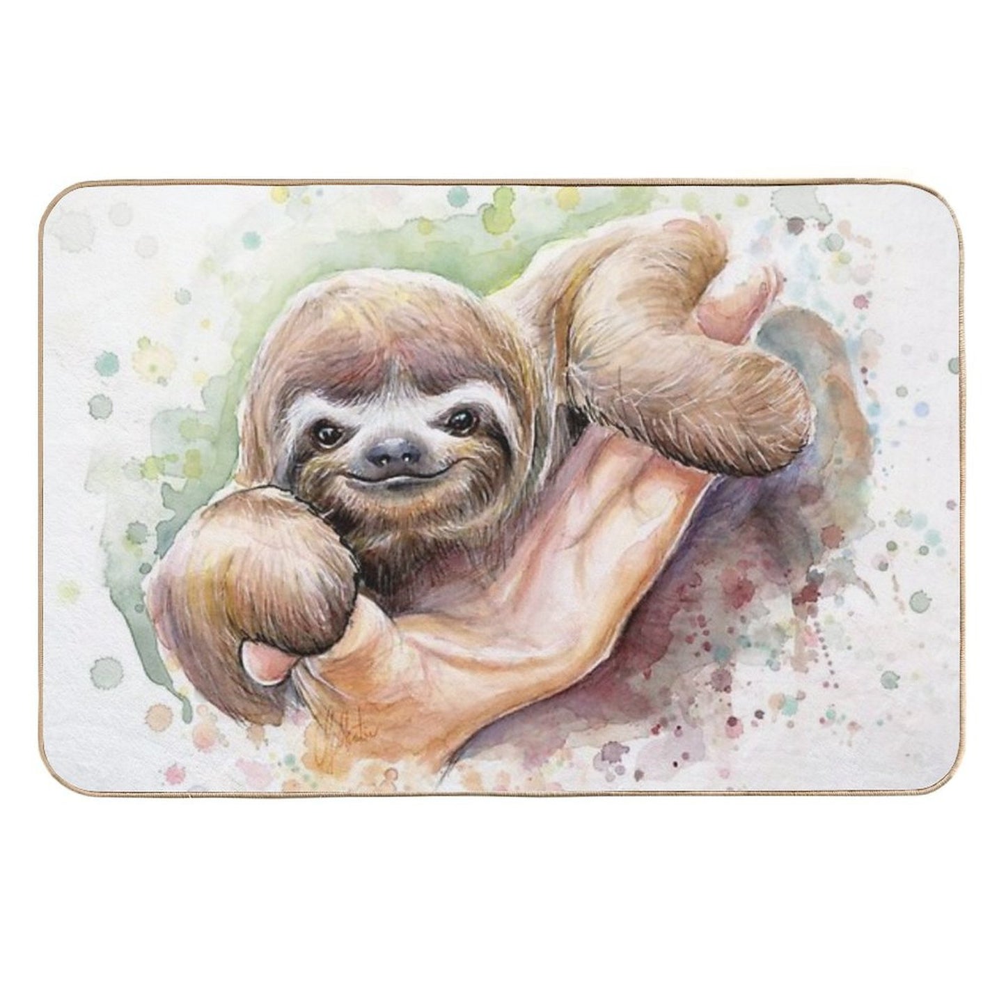 Baby Sloth Watercolor Painting, Cute Baby Animals Print Durable Bath Mat
