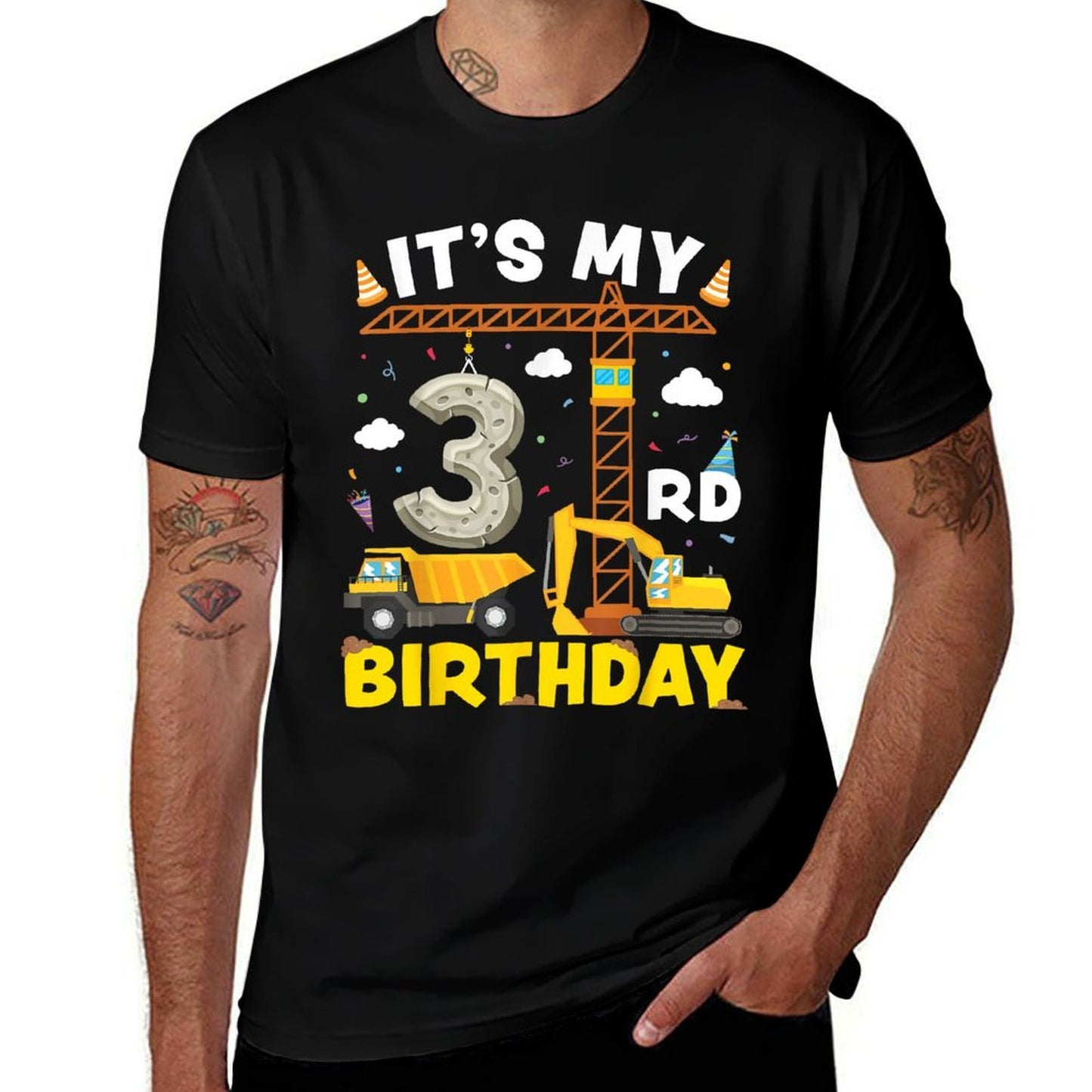 It's My 3rd Birthday Boys Construction Excavator 3 Years Old  Stretchy T-Shirt