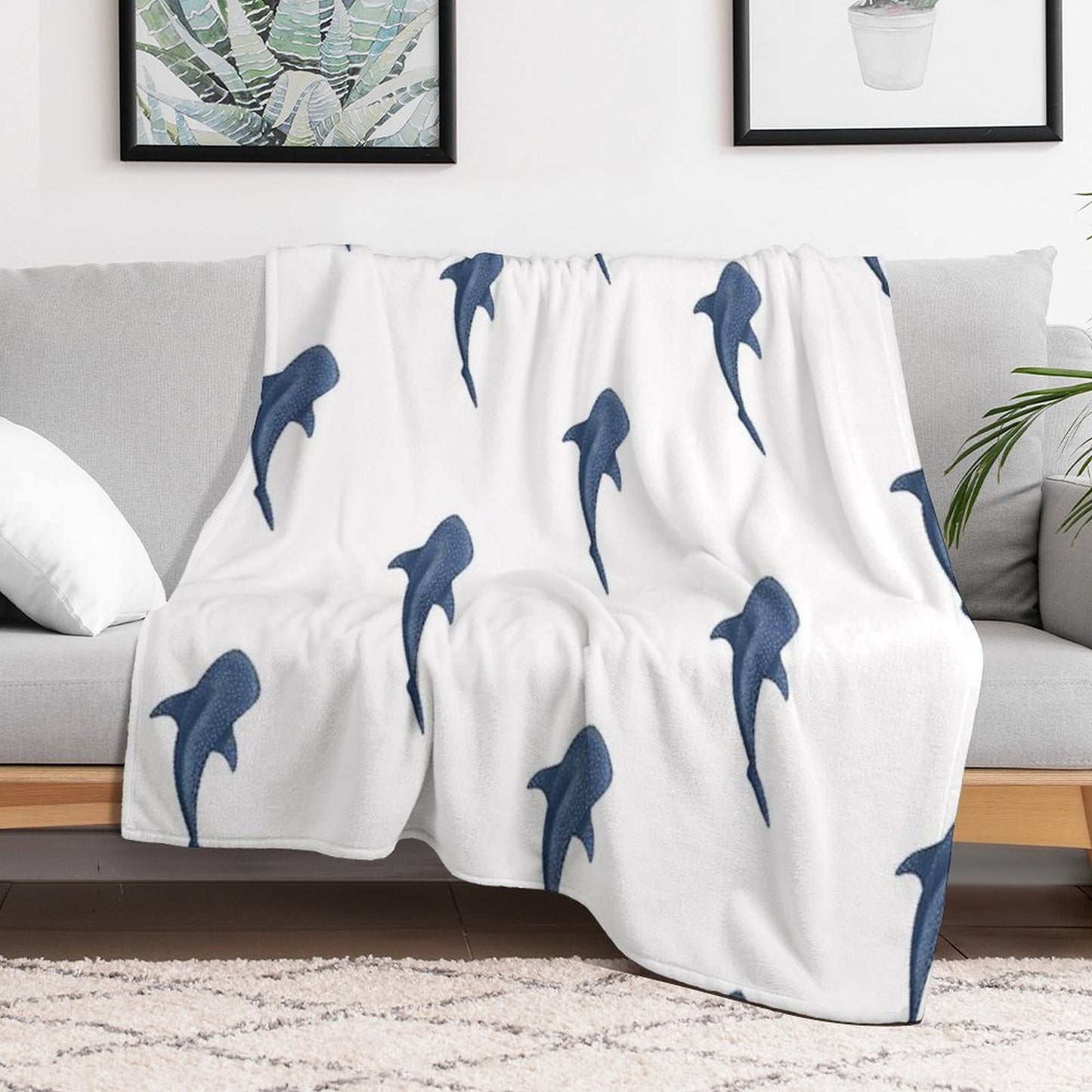 A Blue Whale Shark Swimming Easy Care Throw Blanket