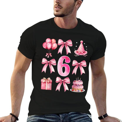 Kids 6th Birthday Girl Pink Coquette Bow Six Year Old Girl  Vintage-inspired T-Shirt