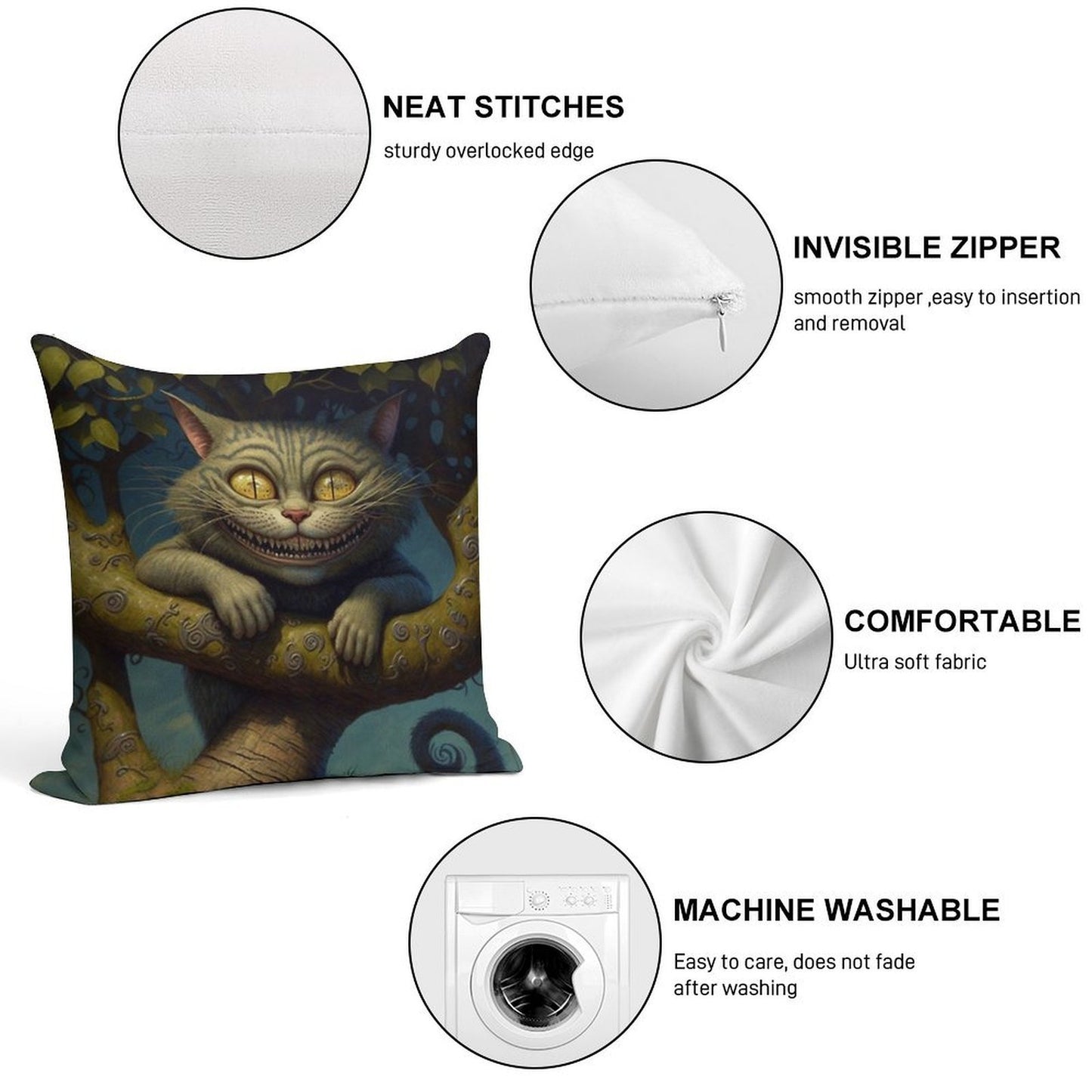The Cheshire Cat - Alice in Wonderland Collection Soft Decorative Cover Throw Pillow