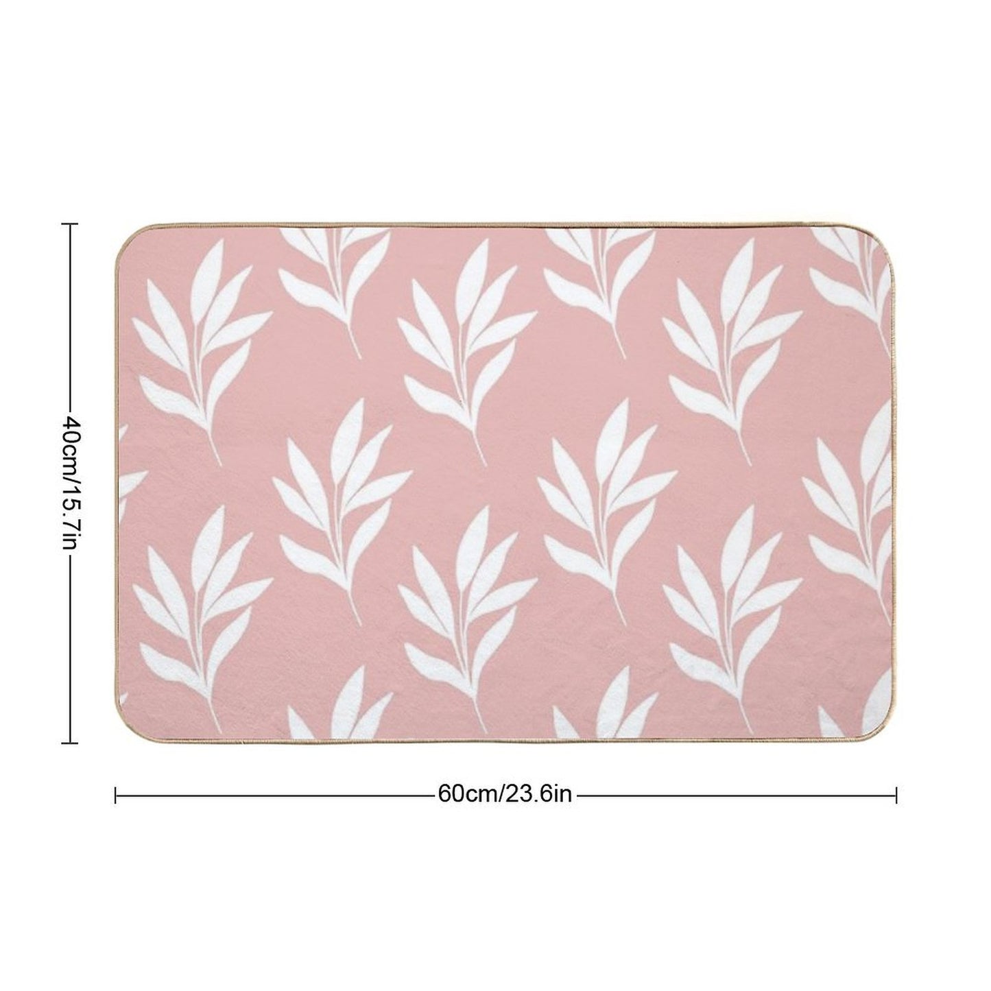 Minimal White Leaves Pattern Design with Blush Background  Pet-Safe Bath Mat