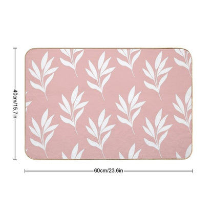 Minimal White Leaves Pattern Design with Blush Background  Pet-Safe Bath Mat