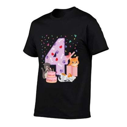 Kids 4th Birthday Girl Cute Cat Outfit 4 Years Old Bday Party  Vintage-inspired T-Shirt