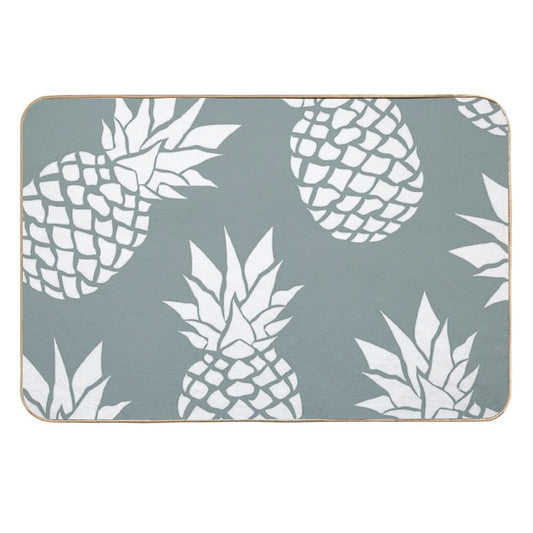 Hawaii Tropical Pineapple, Teal And White  Long-Lasting Bath Mat