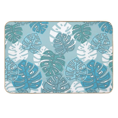 Pastel Blue Green Aqua Leaf Pattern  Odorless Bath Mat