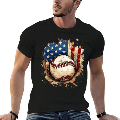 Patriotic Baseball 4th Of July Men USA American Flag Boys  Stretchy T-Shirt