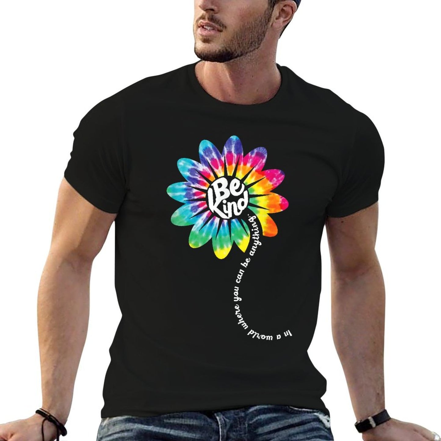 Be Kind Groovy Tie Dye Flower Power Gift Anti Bullying  Fade-proof Color T-Shirt