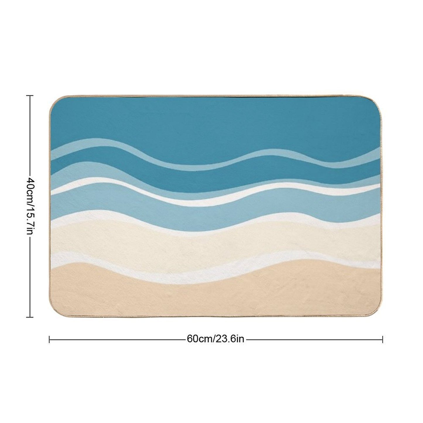 A Design of A Pattern Where Waves Meet The Sandy Shore, Incorporating Beige And Blue Tone.  Odorless Bath Mat