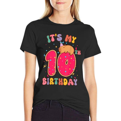 Its My 10th Birthday Donut Lover Cute Capybaras Kids Girls  Easy-care T-Shirt