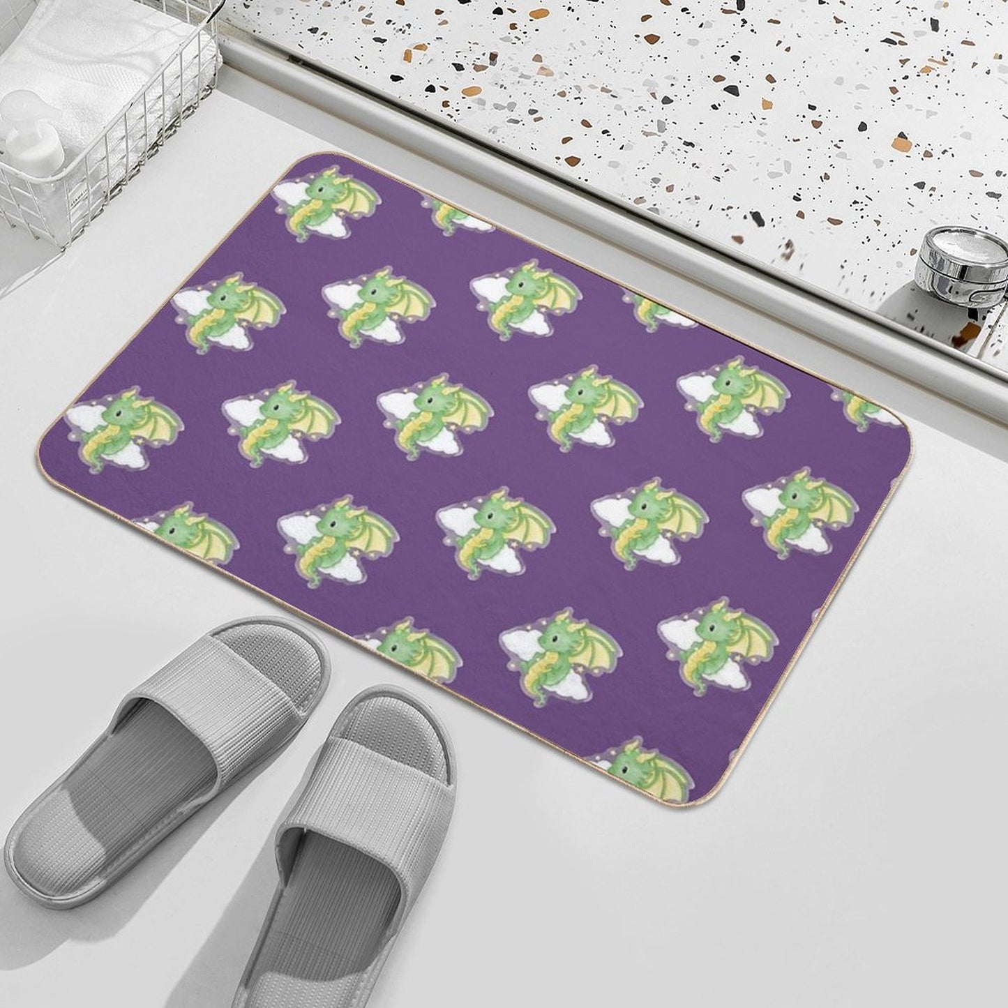 Cute Green Dragon Whimsical Fantasy Art  Eco-Friendly Bath Mat